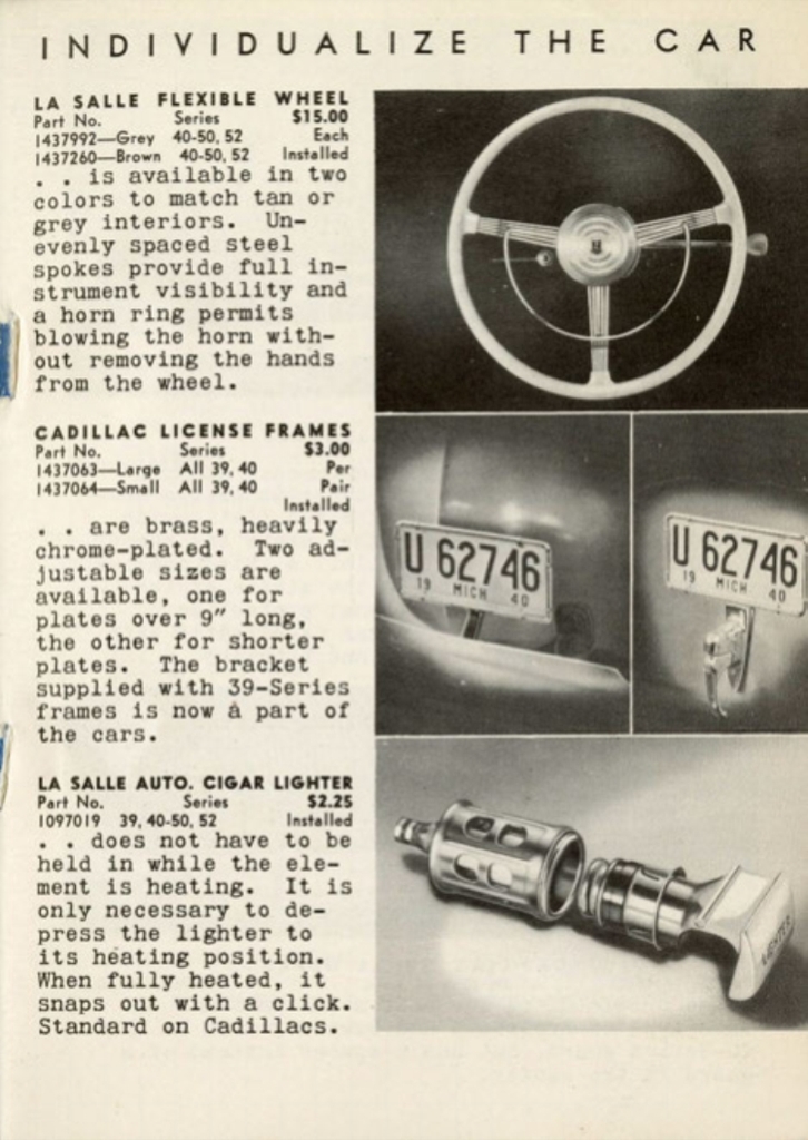 1940 Cadillac LaSalle Accessories Brochure Page 30